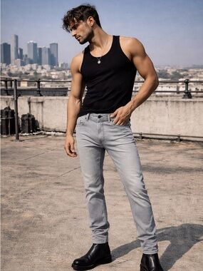 Diesel Thommer Slim-Skinny Jeans – Light Grey Wash – Stretch Denim – 32W 32L